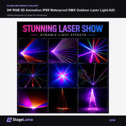 3W RGB 3D Animation IP65 Waterproof DMX Outdoor Laser Light-A23 - StageLumo image 2