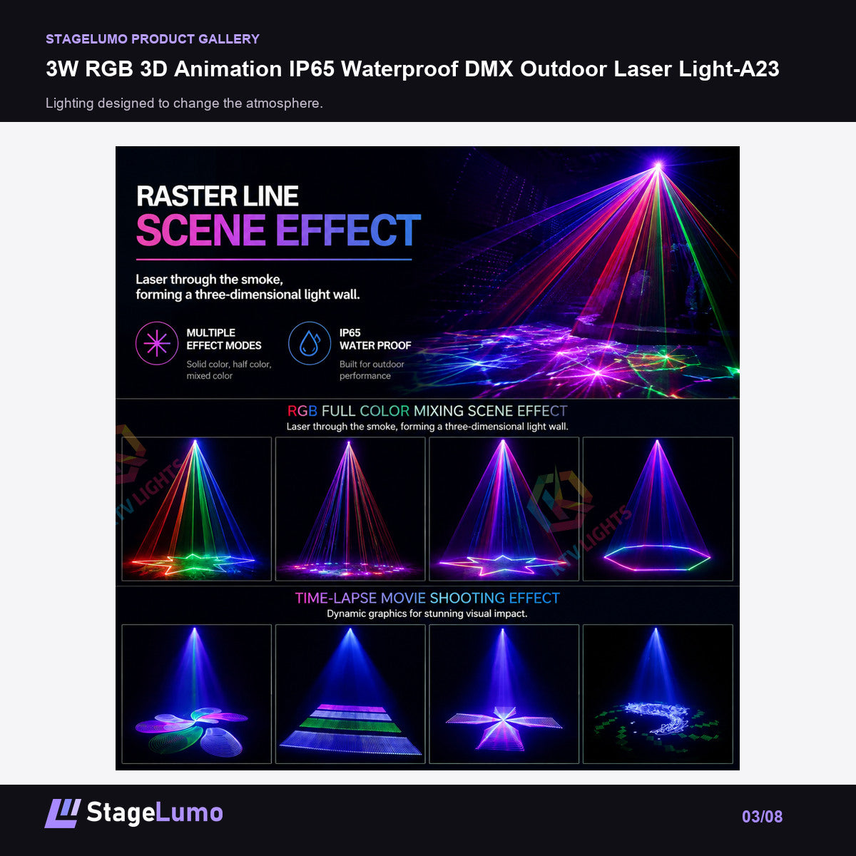 3W RGB 3D Animation IP65 Waterproof DMX Outdoor Laser Light-A23 - StageLumo image 3