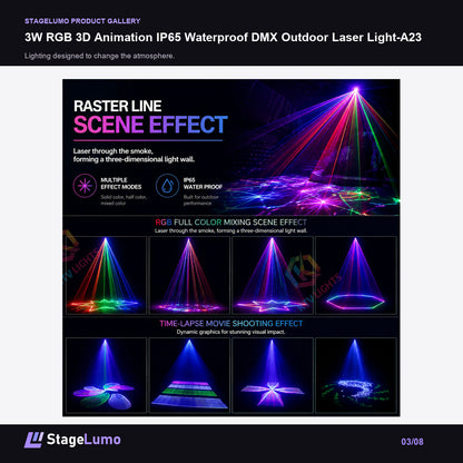 3W RGB 3D Animation IP65 Waterproof DMX Outdoor Laser Light-A23 - StageLumo image 3