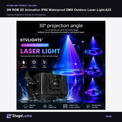 3W RGB 3D Animation IP65 Waterproof DMX Outdoor Laser Light-A23 - StageLumo image 4