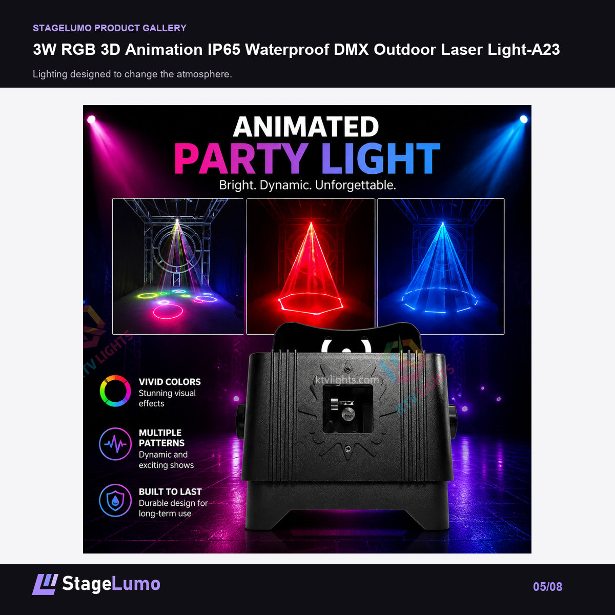 3W RGB 3D Animation IP65 Waterproof DMX Outdoor Laser Light-A23 - StageLumo image 5
