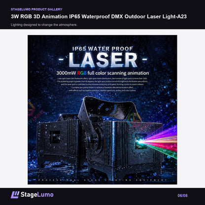 3W RGB 3D Animation IP65 Waterproof DMX Outdoor Laser Light-A23 - StageLumo image 6