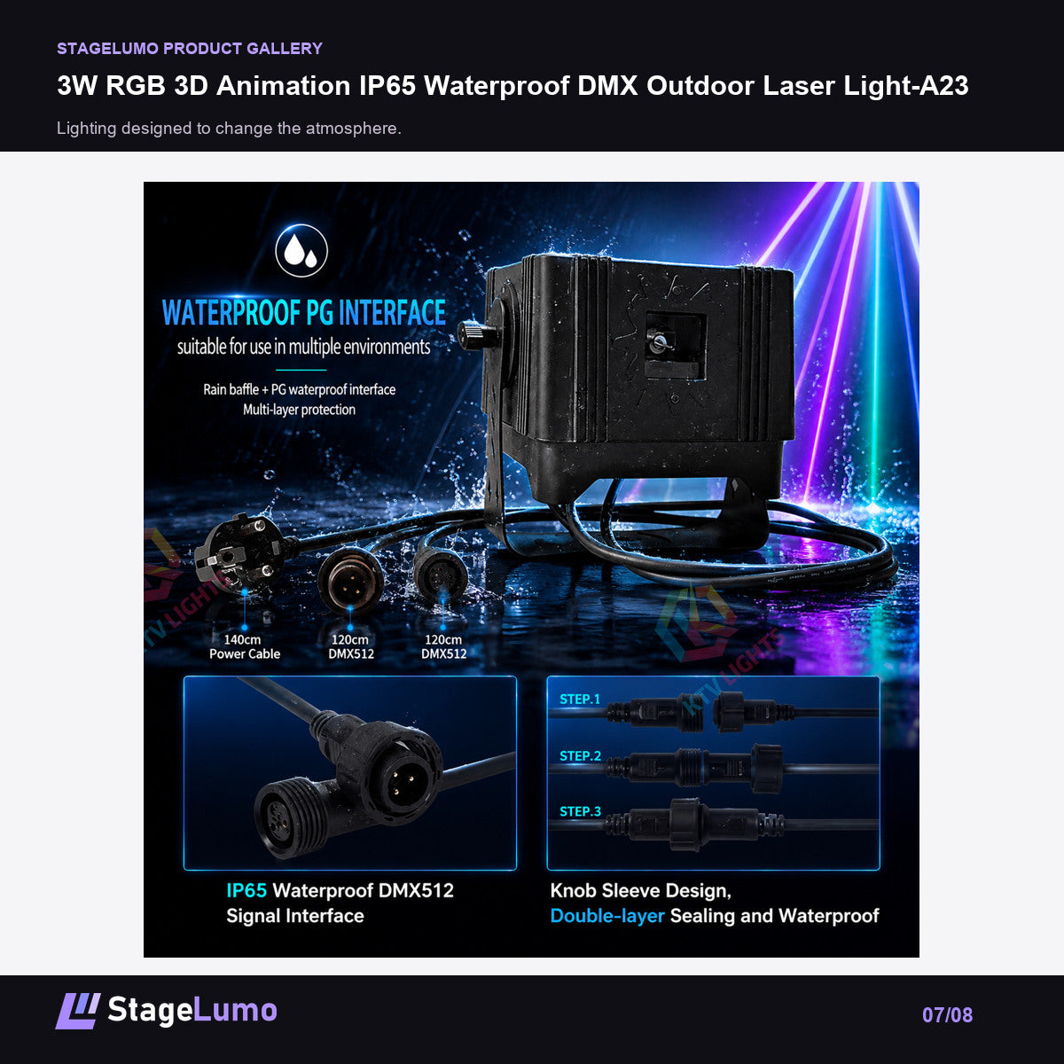 3W RGB 3D Animation IP65 Waterproof DMX Outdoor Laser Light-A23 - StageLumo image 7