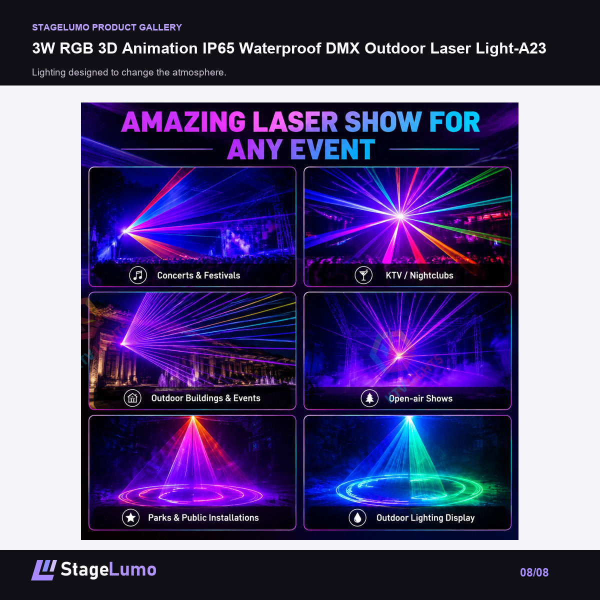 3W RGB 3D Animation IP65 Waterproof DMX Outdoor Laser Light-A23 - StageLumo image 8