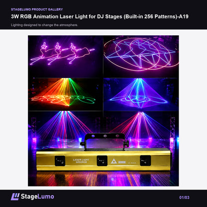 3W RGB Animation Laser Light for DJ Stages (Built-in 256 Patterns)-A19 - StageLumo image 1