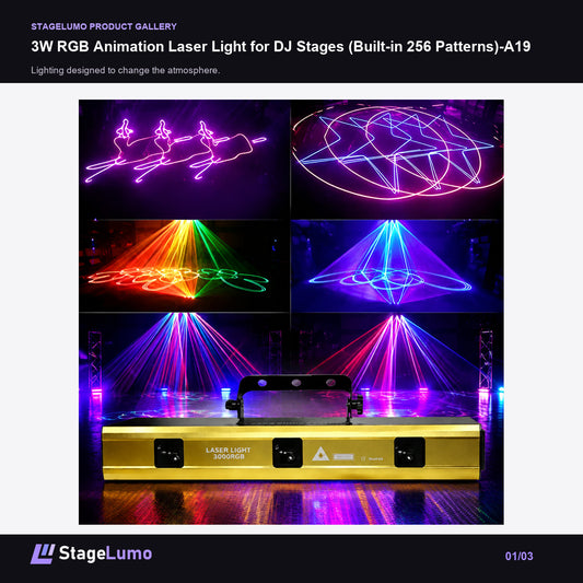 3W RGB Animation Laser Light for DJ Stages (Built-in 256 Patterns)-A19 - StageLumo image 1