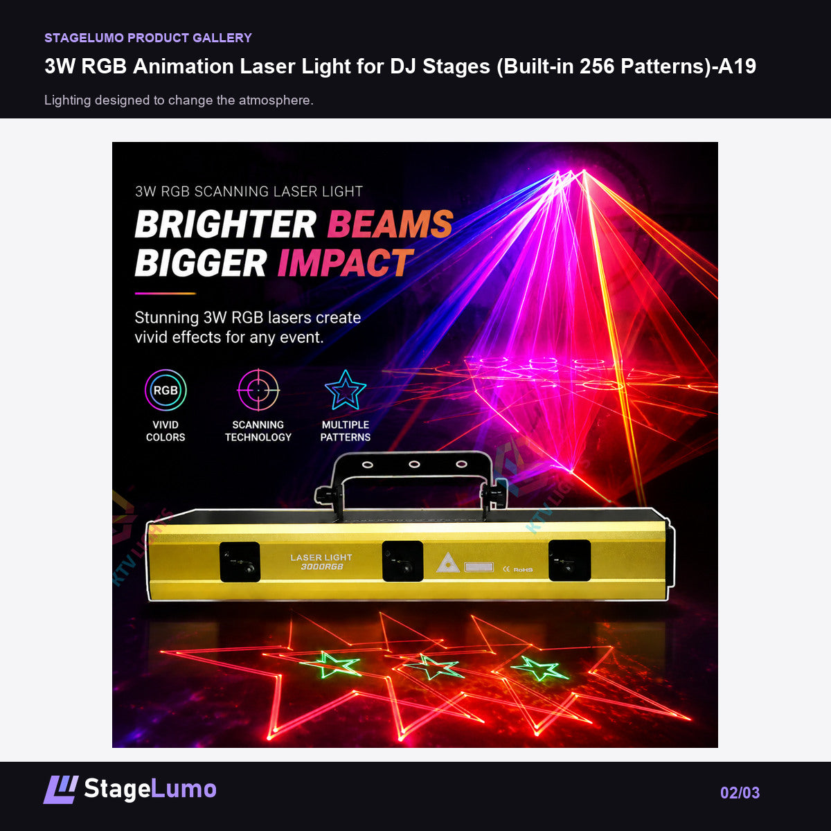 3W RGB Animation Laser Light for DJ Stages (Built-in 256 Patterns)-A19 - StageLumo image 2