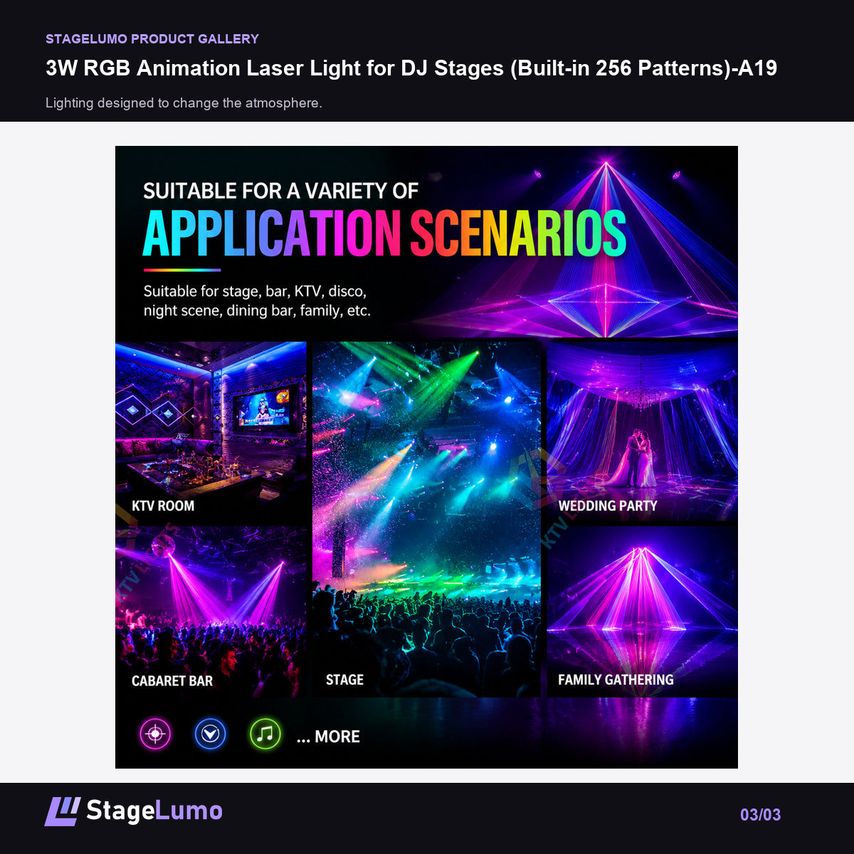 3W RGB Animation Laser Light for DJ Stages (Built-in 256 Patterns)-A19 - StageLumo image 3