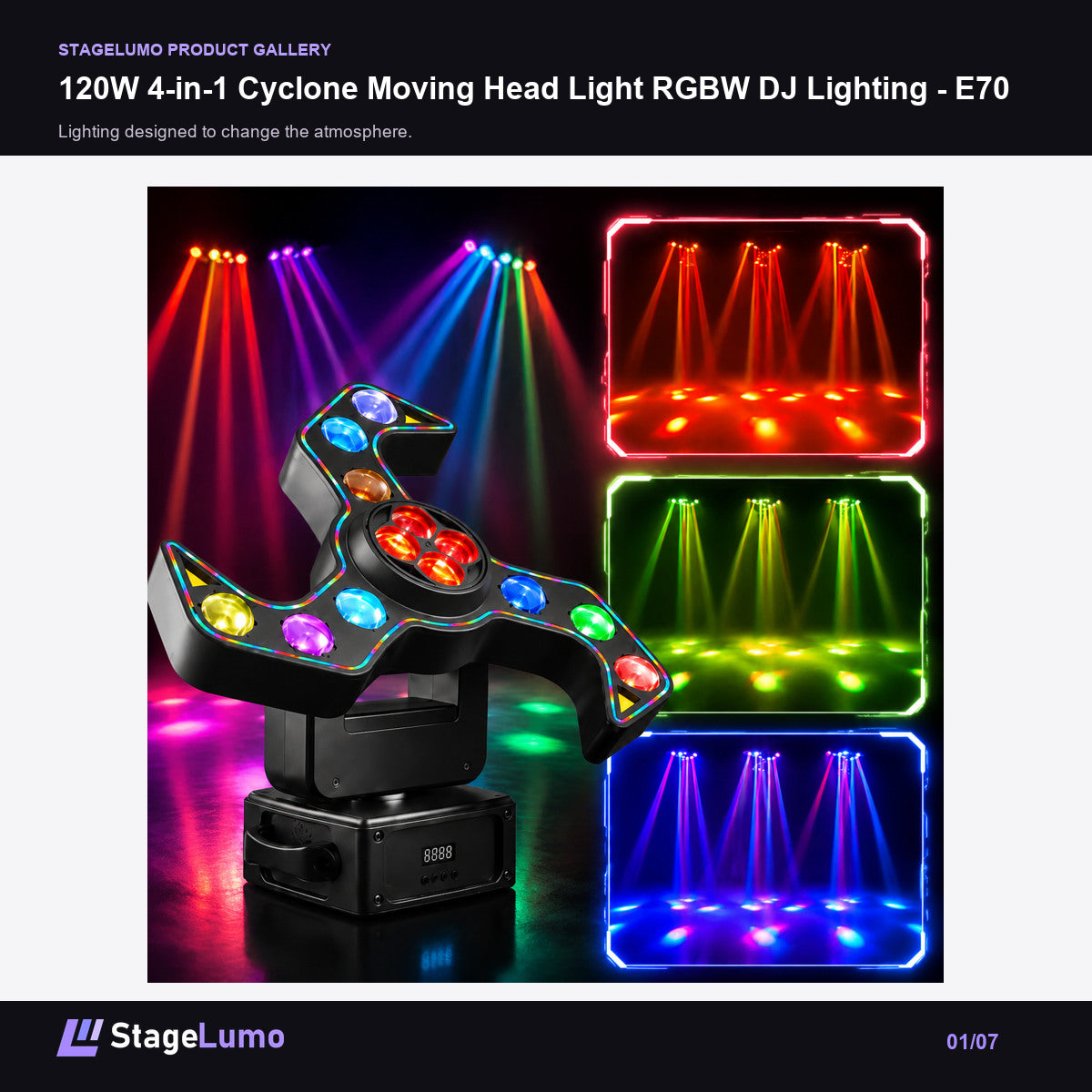 120W 4-in-1 Cyclone Moving Head Light RGBW DJ Lighting - E70 - StageLumo image 1
