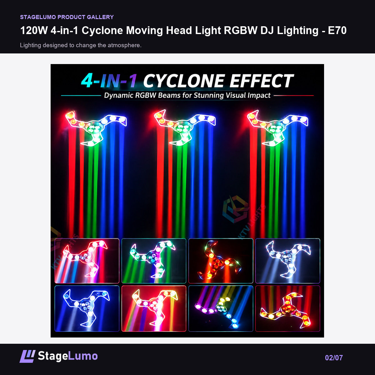 120W 4-in-1 Cyclone Moving Head Light RGBW DJ Lighting - E70 - StageLumo image 2