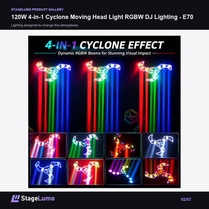 120W 4-in-1 Cyclone Moving Head Light RGBW DJ Lighting - E70 - StageLumo image 2
