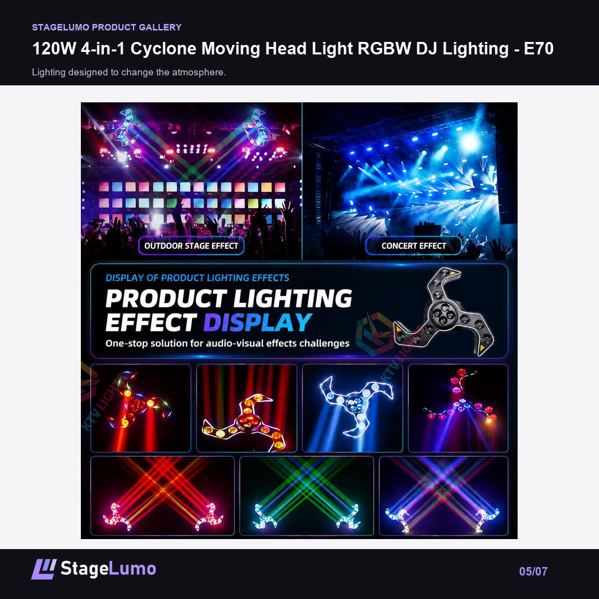 120W 4-in-1 Cyclone Moving Head Light RGBW DJ Lighting - E70 - StageLumo image 5