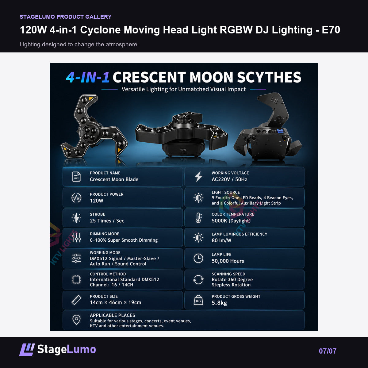 120W 4-in-1 Cyclone Moving Head Light RGBW DJ Lighting - E70 - StageLumo image 7