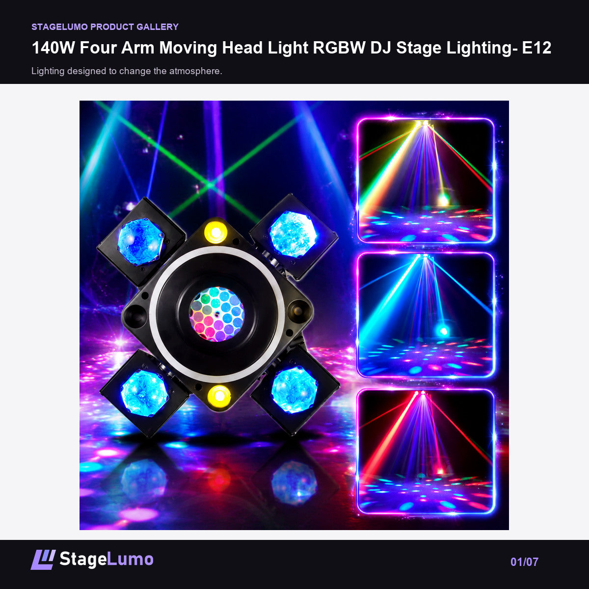 140W Four Arm Moving Head Light RGBW DJ Stage Lighting- E12 - StageLumo image 1