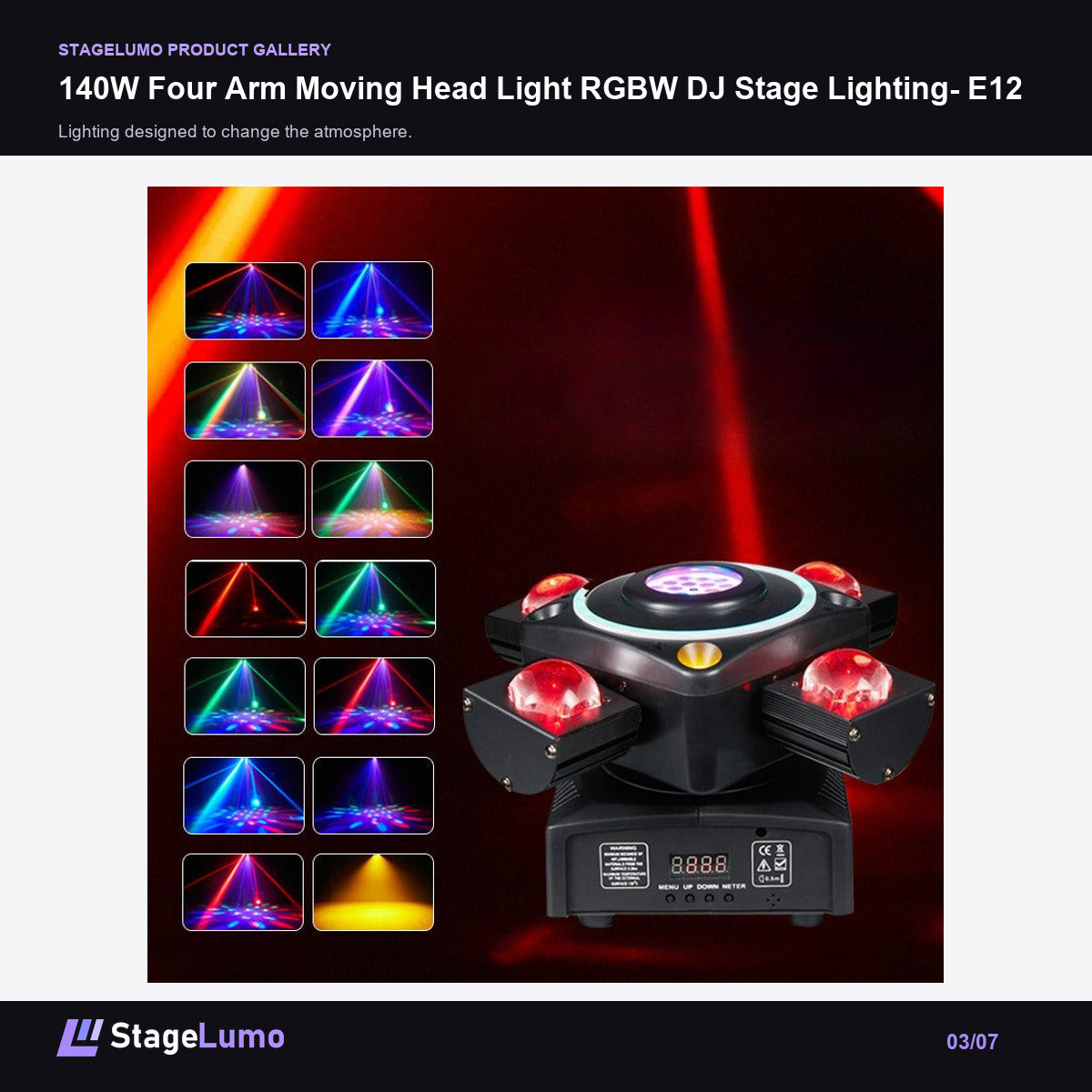 140W Four Arm Moving Head Light RGBW DJ Stage Lighting- E12 - StageLumo image 3