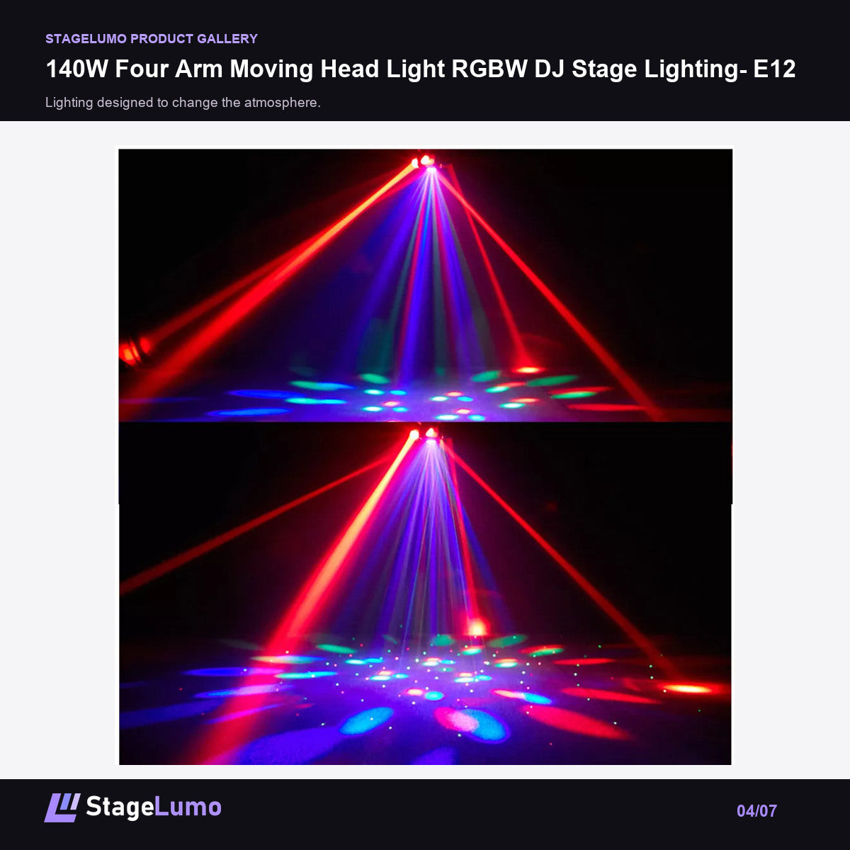 140W Four Arm Moving Head Light RGBW DJ Stage Lighting- E12 - StageLumo image 4