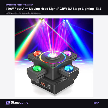 140W Four Arm Moving Head Light RGBW DJ Stage Lighting- E12 - StageLumo image 5