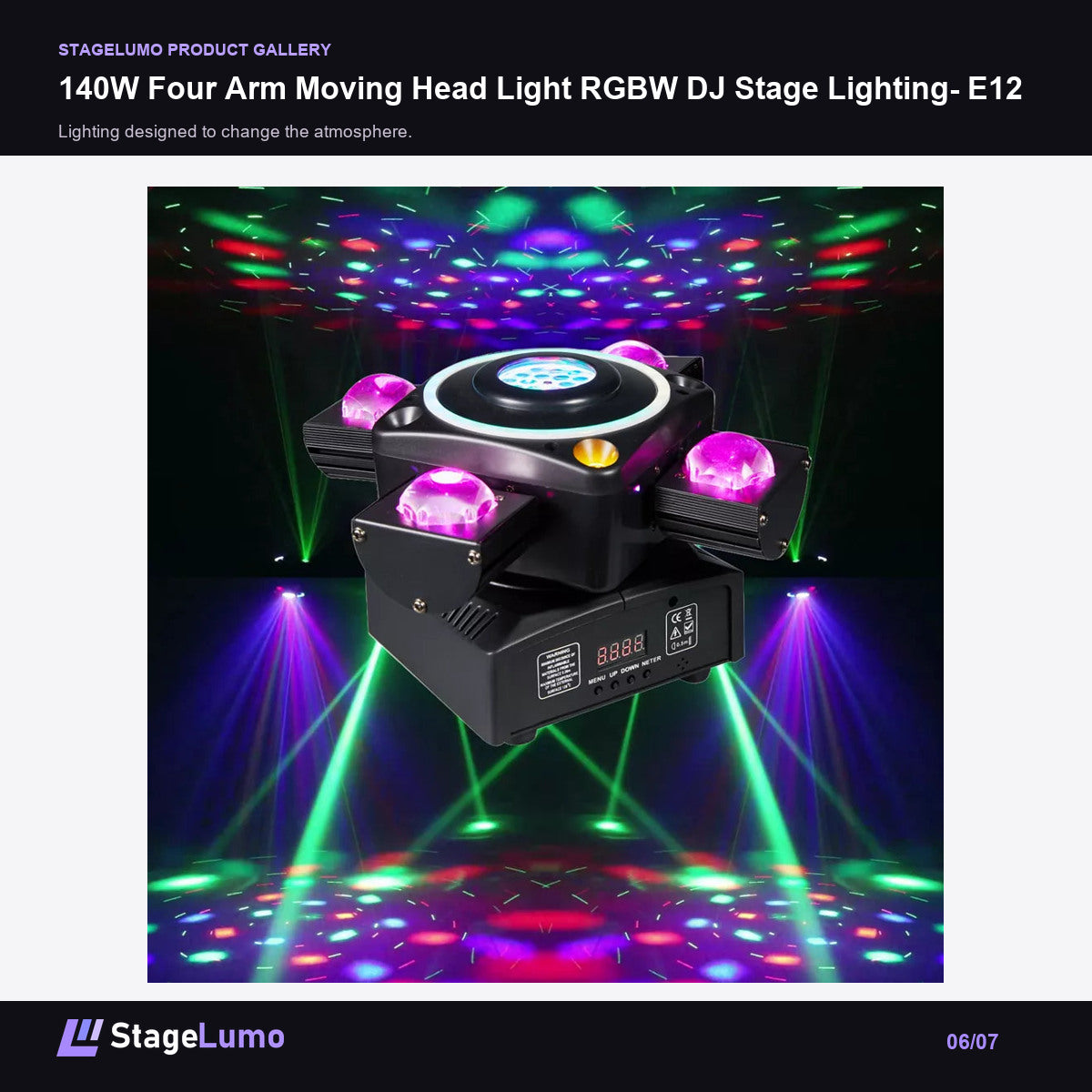 140W Four Arm Moving Head Light RGBW DJ Stage Lighting- E12 - StageLumo image 6