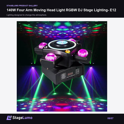 140W Four Arm Moving Head Light RGBW DJ Stage Lighting- E12 - StageLumo image 6