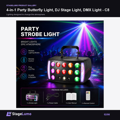 4-in-1 Party Butterfly Light, DJ Stage Light, DMX Light - C8 - StageLumo image 2
