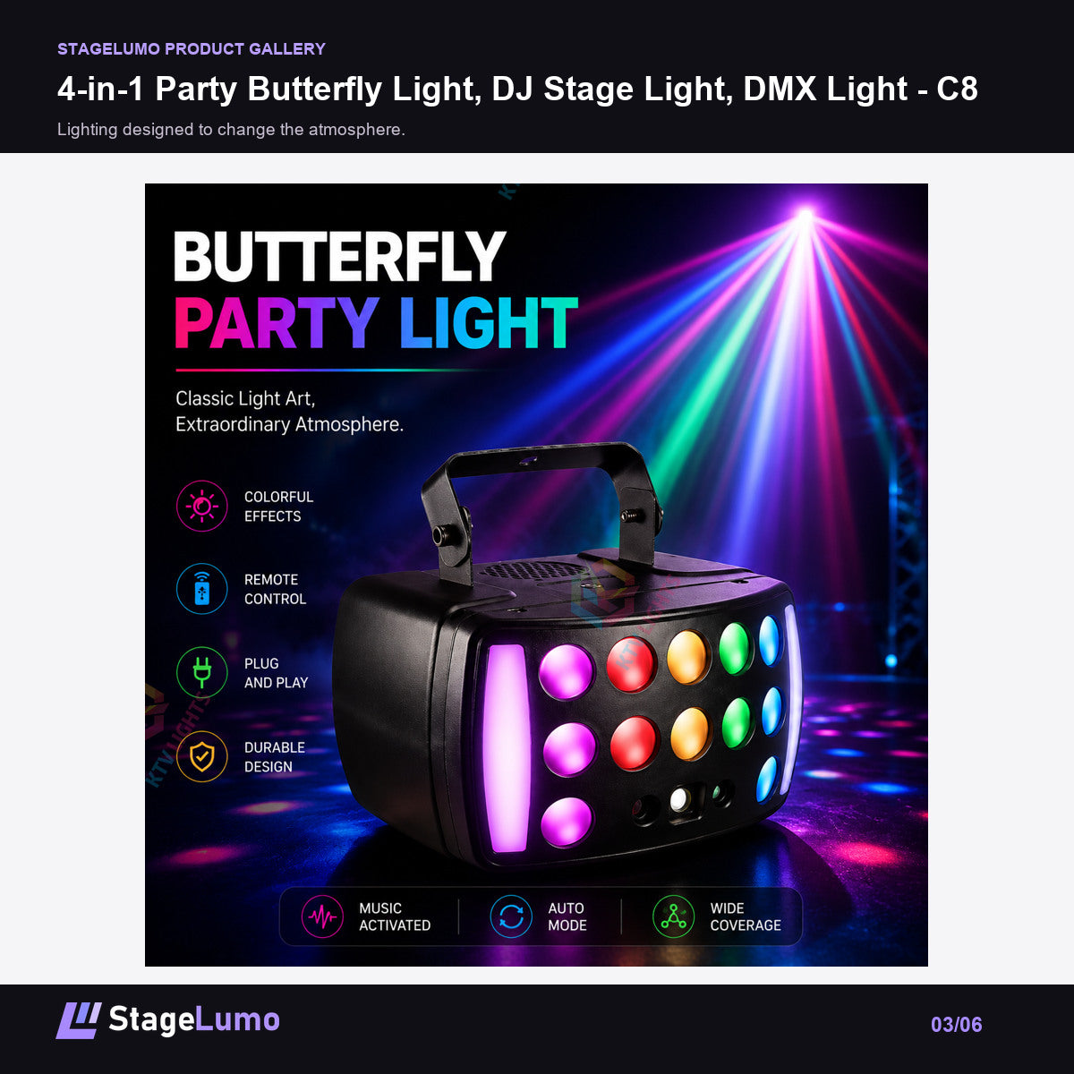 4-in-1 Party Butterfly Light, DJ Stage Light, DMX Light - C8 - StageLumo image 3