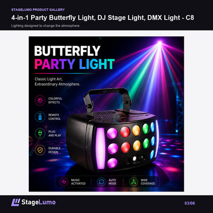 4-in-1 Party Butterfly Light, DJ Stage Light, DMX Light - C8 - StageLumo image 3