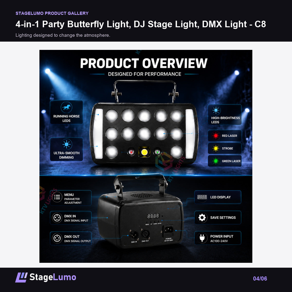 4-in-1 Party Butterfly Light, DJ Stage Light, DMX Light - C8 - StageLumo image 4