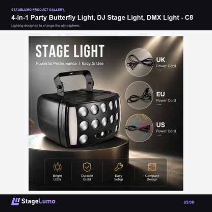 4-in-1 Party Butterfly Light, DJ Stage Light, DMX Light - C8 - StageLumo image 5
