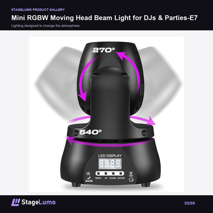 Mini RGBW Moving Head Beam Light for DJs & Parties-E7 - StageLumo image 5