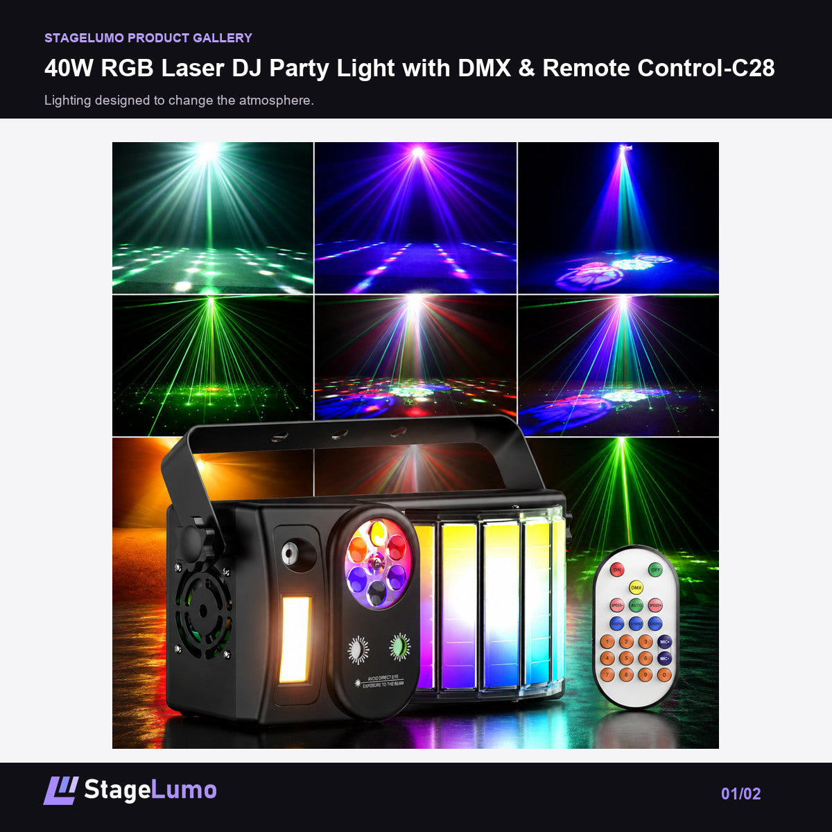 40W RGB Laser DJ Party Light with DMX & Remote Control-C28 - StageLumo image 1