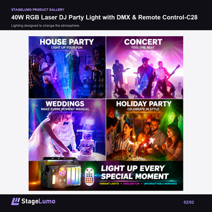 40W RGB Laser DJ Party Light with DMX & Remote Control-C28 - StageLumo image 2