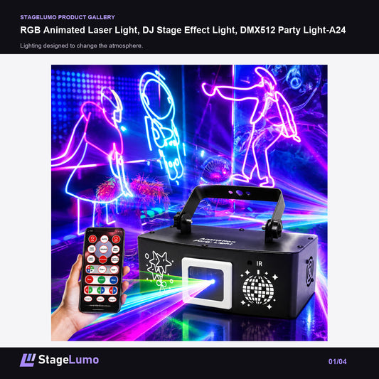 RGB Animated Laser Light, DJ Stage Effect Light, DMX512 Party Light-A24 - StageLumo image 1