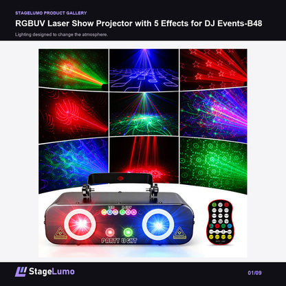 RGBUV Laser Show Projector with 5 Effects for DJ Events-B48 - StageLumo image 1