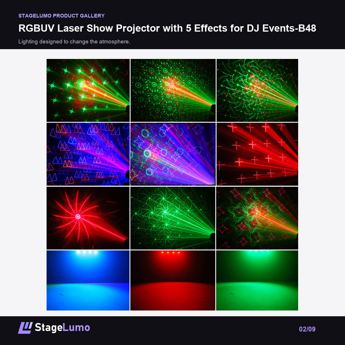 RGBUV Laser Show Projector with 5 Effects for DJ Events-B48 - StageLumo image 2