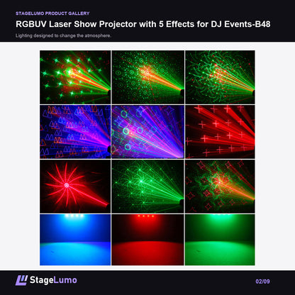 RGBUV Laser Show Projector with 5 Effects for DJ Events-B48 - StageLumo image 2