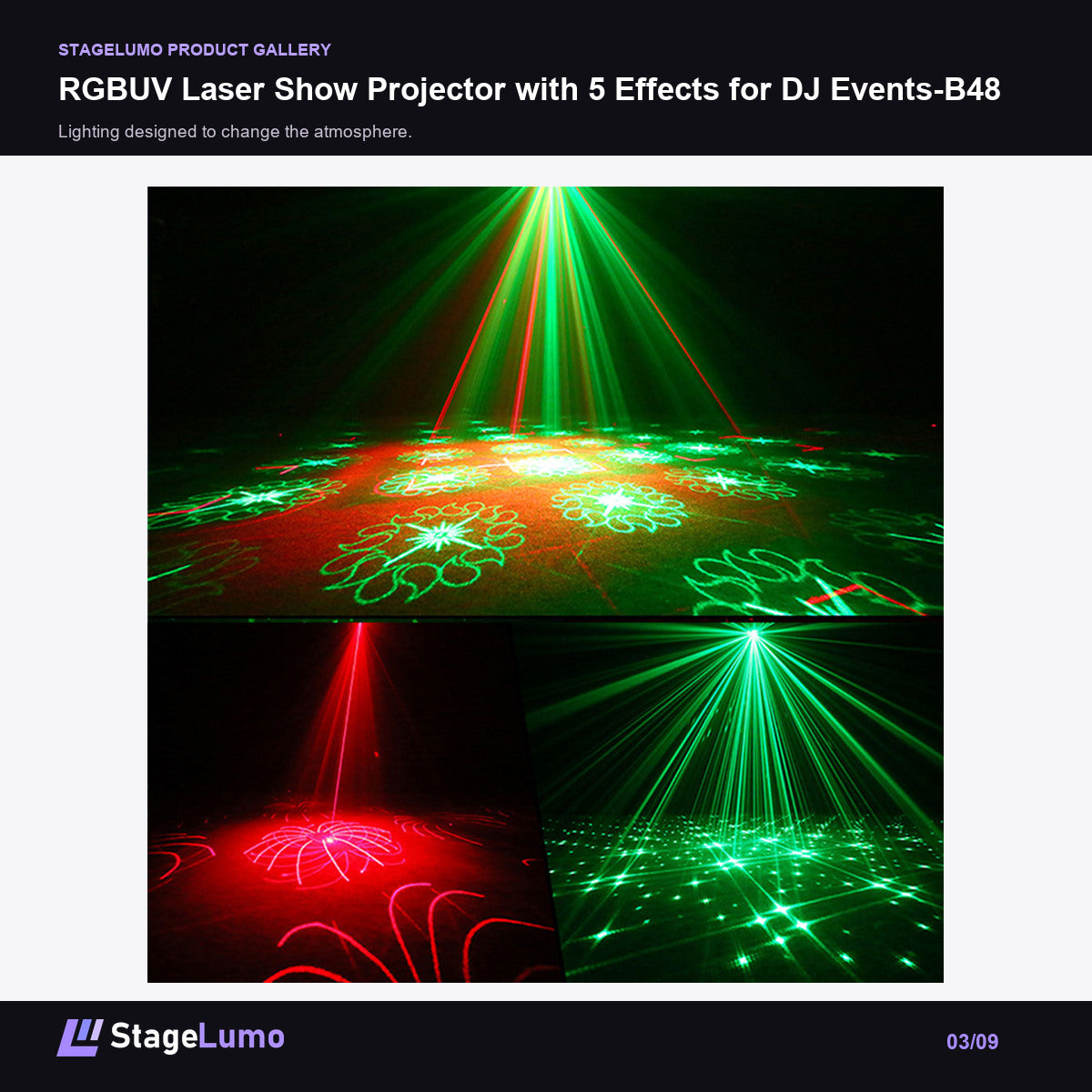 RGBUV Laser Show Projector with 5 Effects for DJ Events-B48 - StageLumo image 3