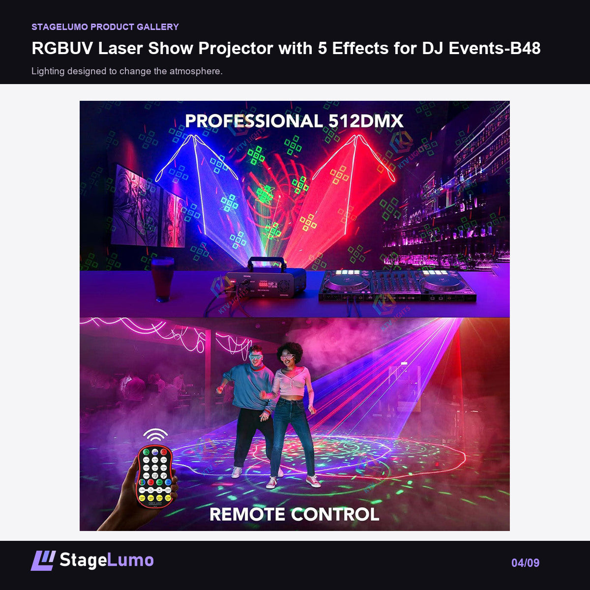 RGBUV Laser Show Projector with 5 Effects for DJ Events-B48 - StageLumo image 4