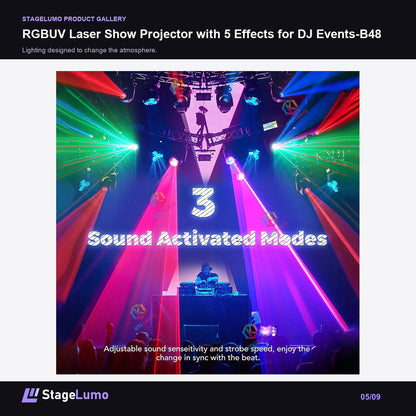 RGBUV Laser Show Projector with 5 Effects for DJ Events-B48 - StageLumo image 5