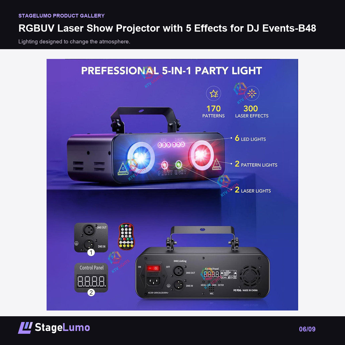 RGBUV Laser Show Projector with 5 Effects for DJ Events-B48 - StageLumo image 6