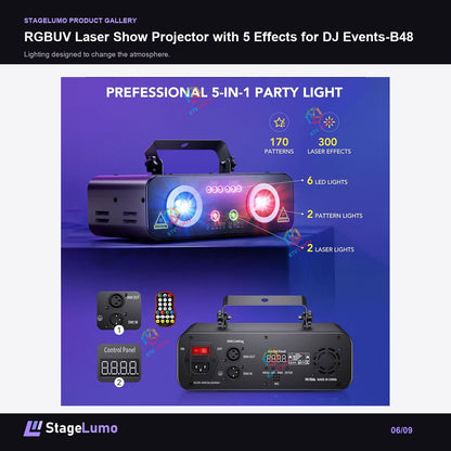 RGBUV Laser Show Projector with 5 Effects for DJ Events-B48 - StageLumo image 6