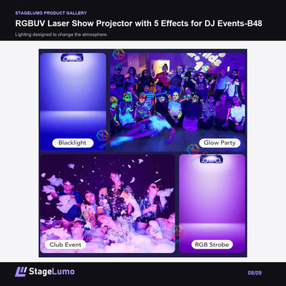 RGBUV Laser Show Projector with 5 Effects for DJ Events-B48 - StageLumo image 8