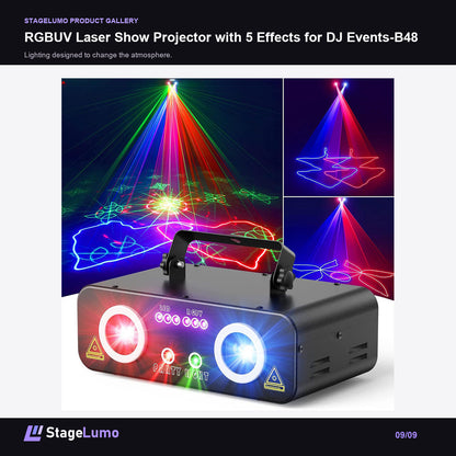 RGBUV Laser Show Projector with 5 Effects for DJ Events-B48 - StageLumo image 9
