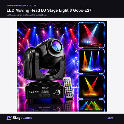 LED Moving Head DJ Stage Light 8 Gobo-E27 - StageLumo image 1