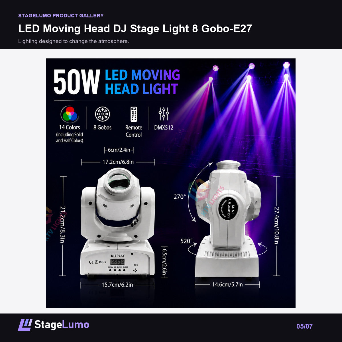 LED Moving Head DJ Stage Light 8 Gobo-E27 - StageLumo image 5