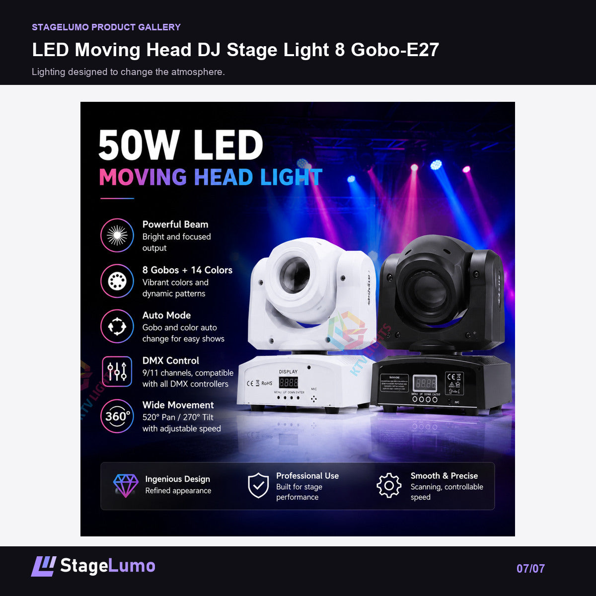 LED Moving Head DJ Stage Light 8 Gobo-E27 - StageLumo image 7