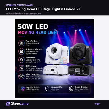 LED Moving Head DJ Stage Light 8 Gobo-E27 - StageLumo image 7