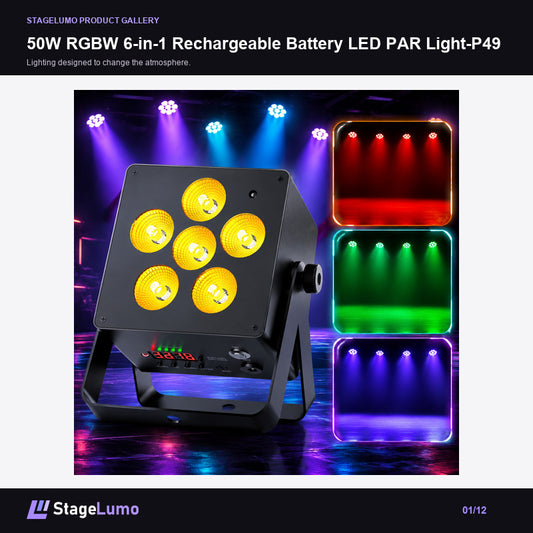 50W RGBW 6-in-1 Rechargeable Battery LED PAR Light-P49 - StageLumo image 1