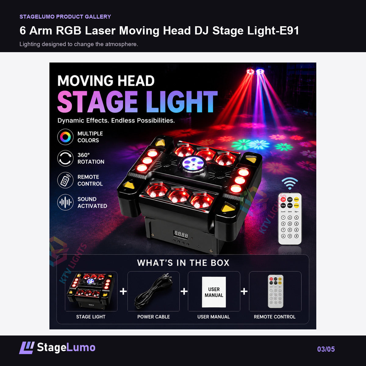 6 Arm RGB Laser Moving Head DJ Stage Light-E91 - StageLumo image 3