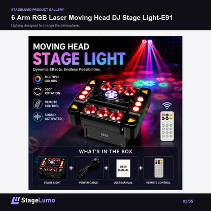 6 Arm RGB Laser Moving Head DJ Stage Light-E91 - StageLumo image 3