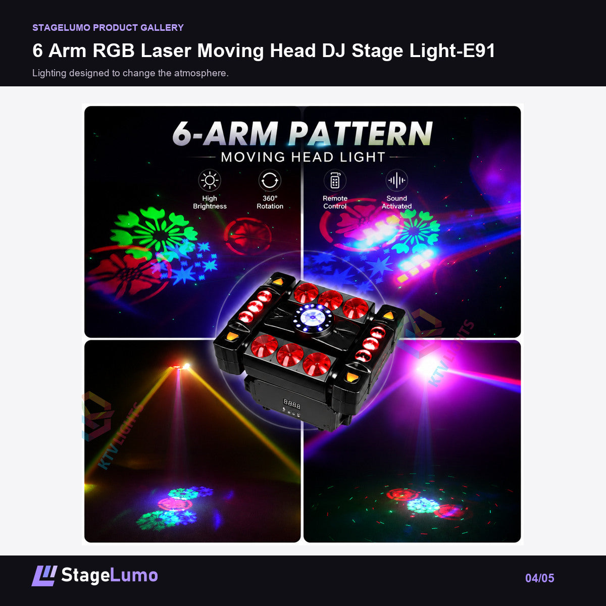 6 Arm RGB Laser Moving Head DJ Stage Light-E91 - StageLumo image 4